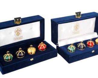 Eight Faberge Crown Place Card Holders in Boxes