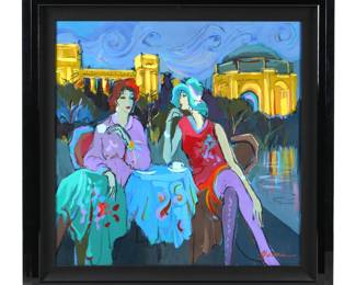 Isaac Maimon Two Women At Cafe Acrylic Painting