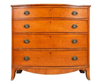 Early American Tiger Maple Bowfront Chest of Drawers