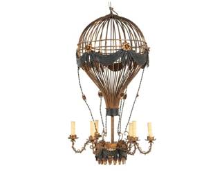French Iron and Tole Hot Air Balloon Chandelier