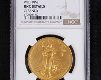 US 1907 Gold $20 High Relief Wire Rime UNC Details