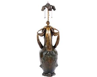 Jeanne Jozon Art Nouveau Bronze Maiden Lamp