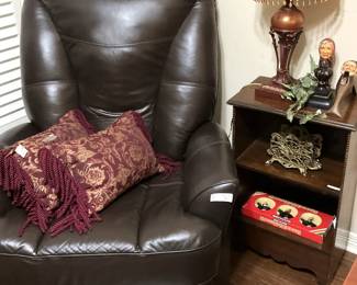 Leather chair; small side shelf