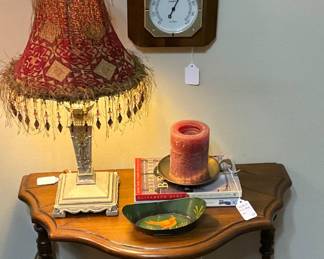 Small side table; lamp