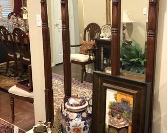 Antique mirrored entry piece with marble lower shelf