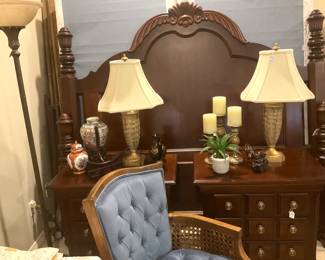 King bed; matching lamps; matching nightstands