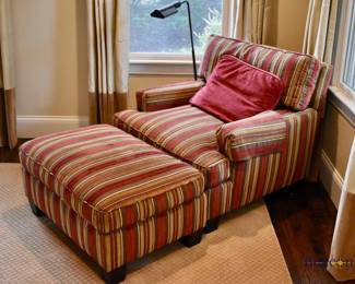 Baker Furniture striped chair and ottoman