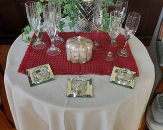 Crystal champagne bucket and flutes