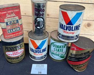 Advertising motor oil cans