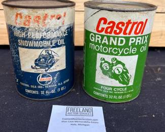 Snowmobile advertising oil cans