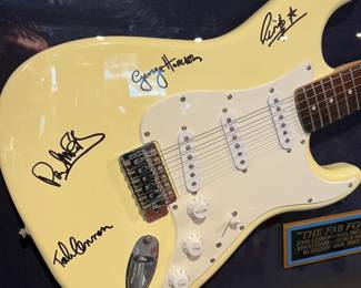 "The Fab Four" Beatles Large Autographed Guitar Millionaire Gallery