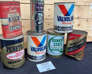 Advertising motor oil cans