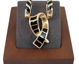 Black Coral Pendant & Earrings Set in 14k Gold