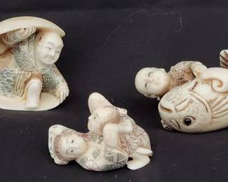 Japanese Hand Carved Figurines Possibly Netsuke