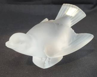 Lalique French Frosted Glass Sparrow Signed