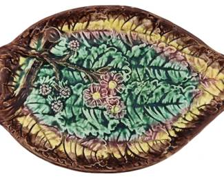 Victorian Majolica Pottery Leaf with Branch Plate