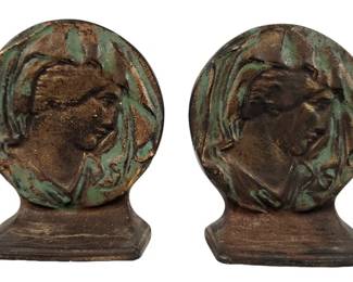 Antique Art Nouveau Bronze Bookends with Patina