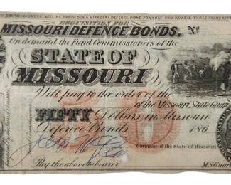 Civil War State of Missouri $50 Defence Bond