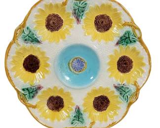 Samuel Lear Majolica Sunflower Oyster Tray