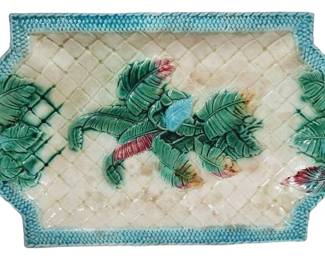 Antique Majolica Banana Leaf Tray Platter