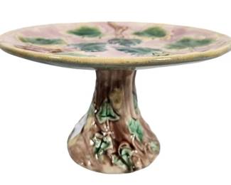 GS&H Etruscan Majolica Maple Leaf Cake Stand