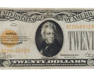 Series 1928 United States $20 Gold Certificate