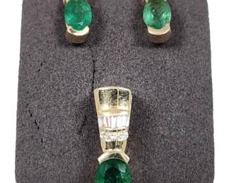 Emerald Earrings and Pendant in 14k Yellow Gold