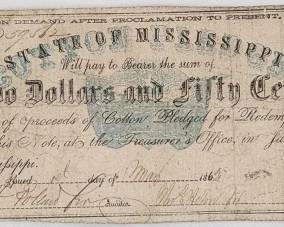 1862 State of Mississippi $2.50 Currency Note