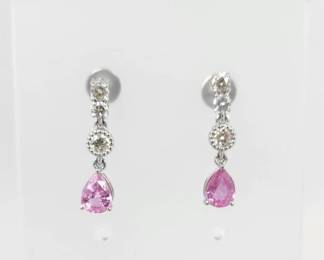 New Pink Sapphire & Diamond 18k Gold Earrings