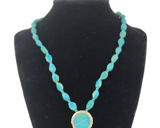 Turquoise Necklace with 14K Gold Setting