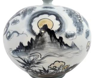 Asian Porcelain Deer Motif Table Vase