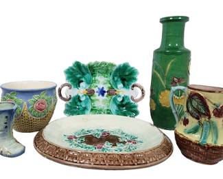 6 Majolica Pottery Pieces with Flaws Some Antiques