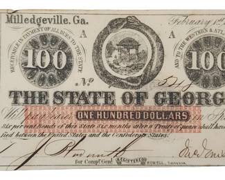 1863 State of Georgia $100 Currency Note