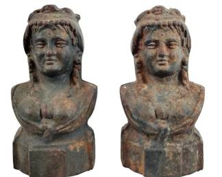 Antique Cast Iron French Andirons or Firedogs