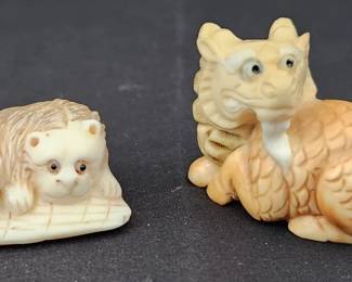 Hand Carved Japanese Dragon & Lion Figurines