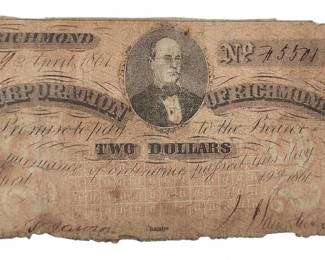 1861 Corporation of Richmond $2 Confederate Note