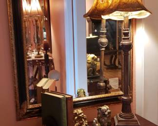 Wooden console table, beveled mirror