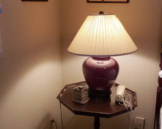 Octagonal pie crust table, lamp, decor