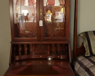 Mahogany lighted drop front secretary