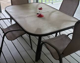 Patio table, rectangular glass with 4 chairs