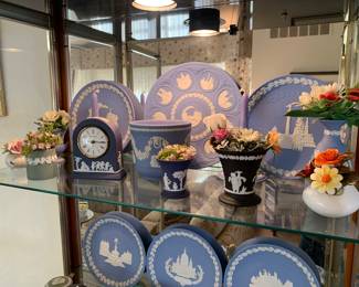 Wedgwood plates, vases, clock