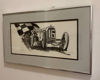 Signed antique automotive artwork