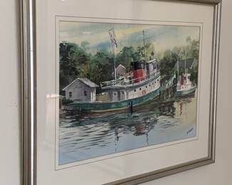 Art, tugboat water scene