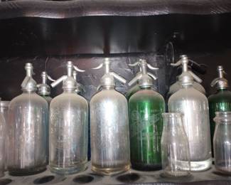 Best Collection of Antique Seltzer Bottles, in three colors, Clear, Blue and Emerald Green!!, Old...