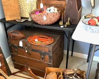 Antique trunk, &vintage games