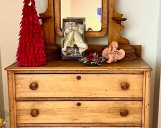 Antique Primitive Chest of Drawers and Mirror