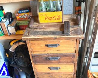 Hamilton 6 Drawer Cabinet; Antique Wood Coca Cola Bottle Carrier