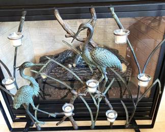 SPI Cast Iron Sculptural Heron Fire Screen 