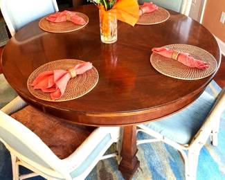 Mahogany Table; Upholstered Chairs