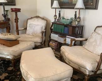 Pair of Custom Chairs and Ottomans